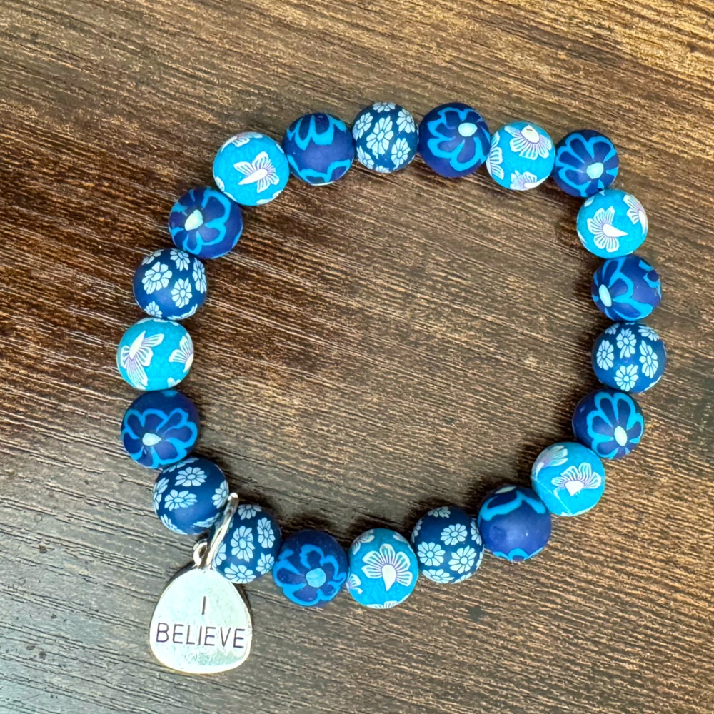 Blue clay bead bracelet